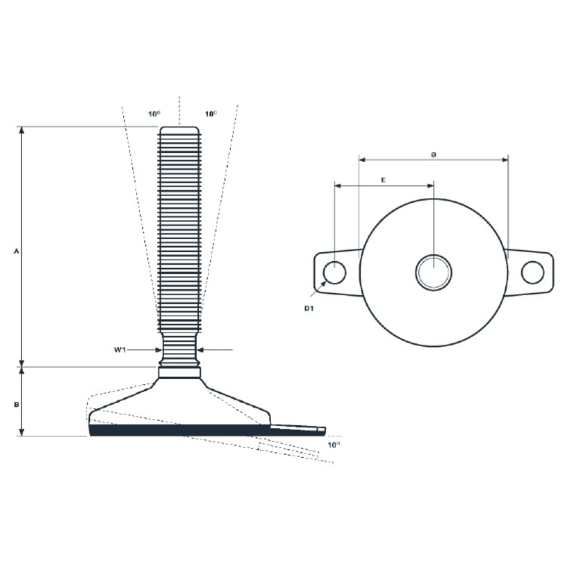 Inoxroll Oy - Täysikierteiset säätöjalat – H 2 pultattava (fix)-AISI 304-316