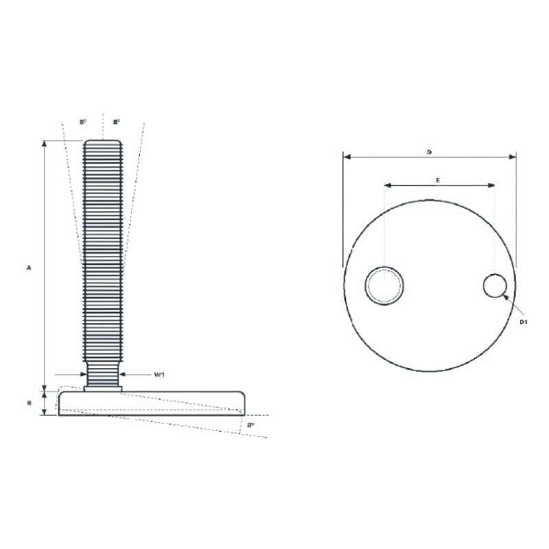 Inoxroll Oy - Täysmetalliset säätöjalat – KCF/KCF AS, pultattava-AISI 304-316